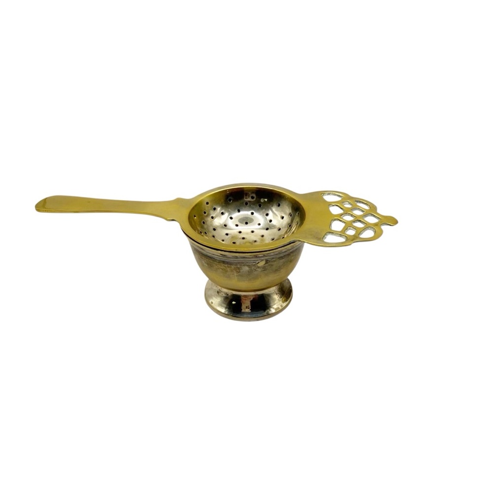 Vintage Antique Brass‎ Tea Strainer with Drip Cup
